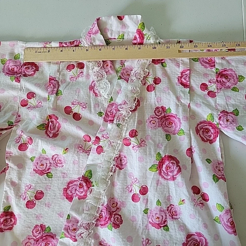 Yukata Girls 7-8 Kimono Top Rose Cherry Print Japanese Botanical Retro Summer‎